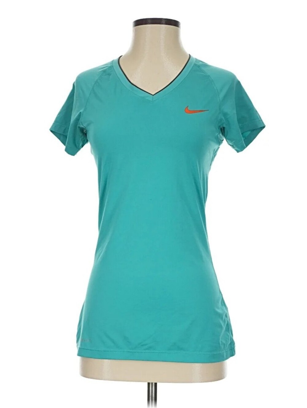 Nike Pro Core IIWomen's Teal V-Neck Short Sleeve Tee with Orange Swoosh Large